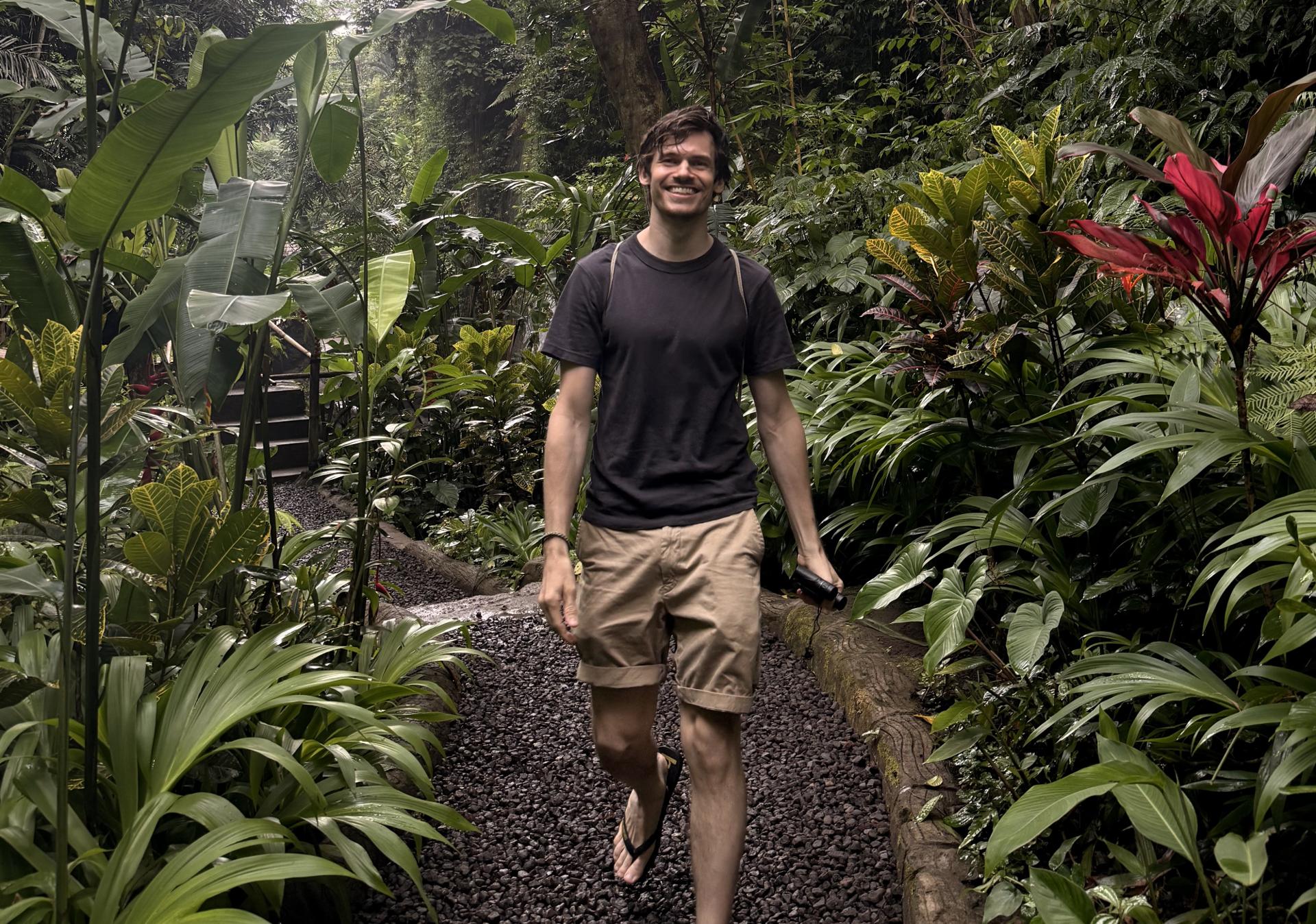 André at a waterfall in Bali