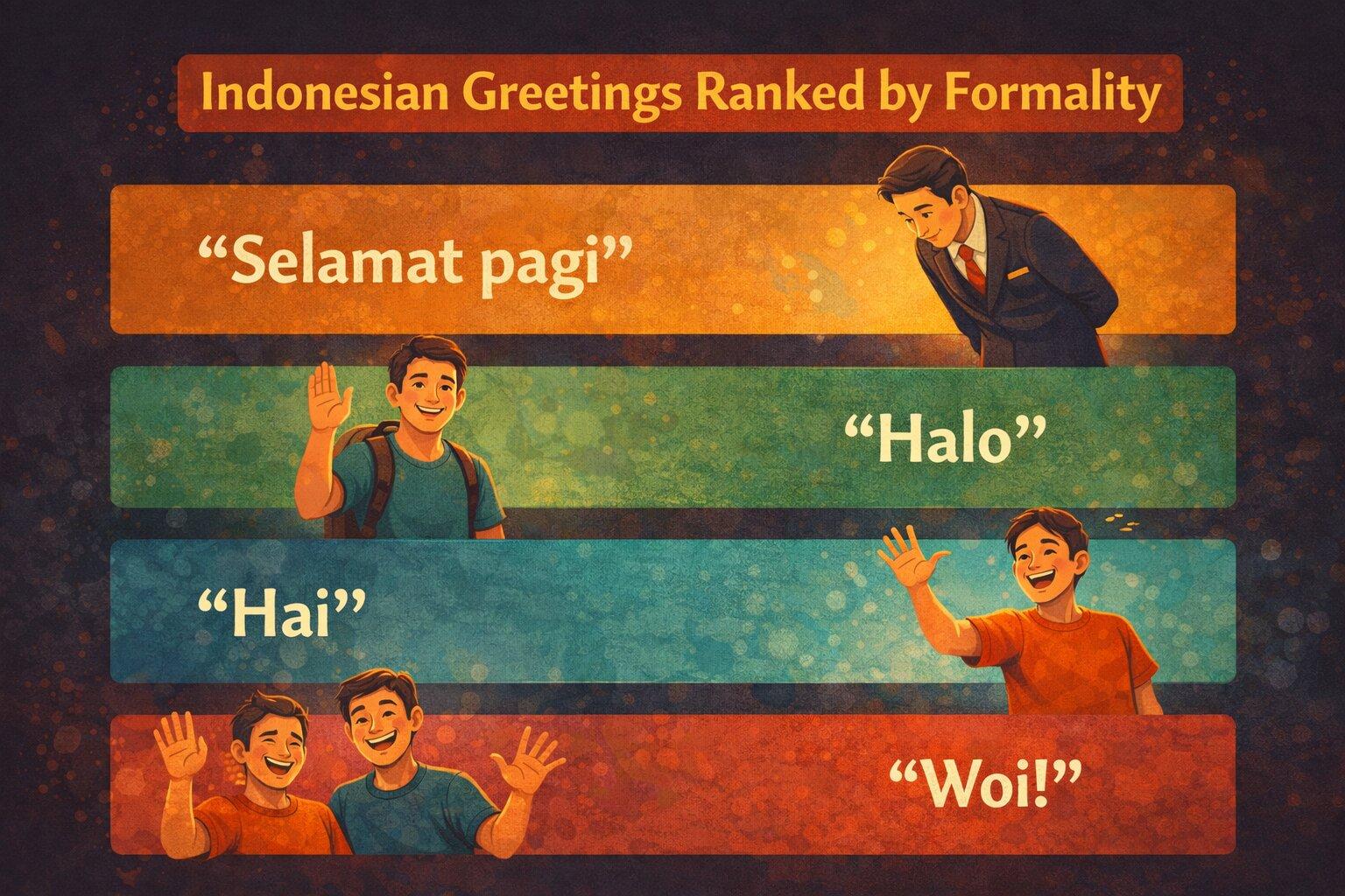 Indonesian Greetings Ranked by Formality: From 'Selamat Pagi' to 'Woi'